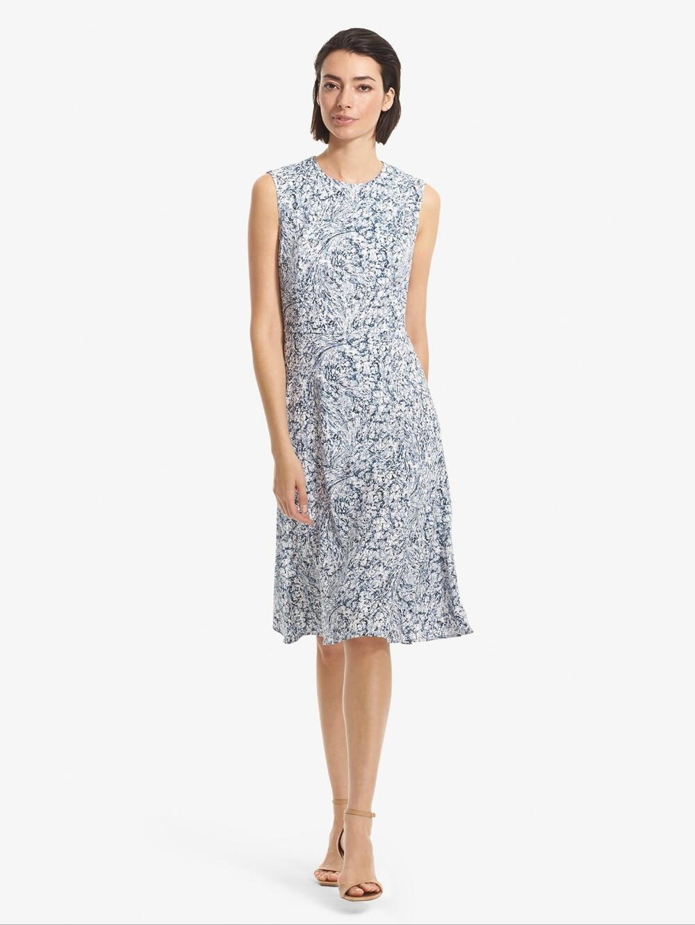 M M Lafleur theJane blue sleeveless fit and flare midi dress blue white 6